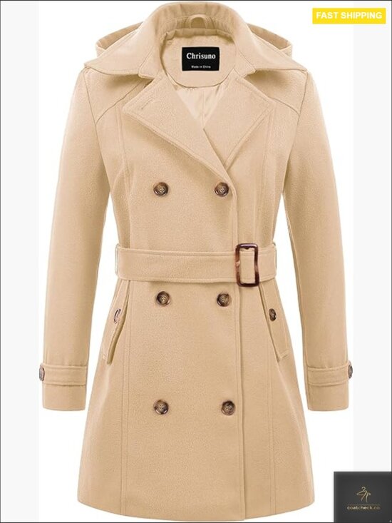 Jackets & Blazers - Double Breasted Pea Coat Hooded Long Winter Trench Coat Classic